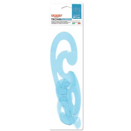 Set curvilinee ARDA Serie Tecnoschool polistirolo termoresistente azzurro trasparente  Conf. 3 pezzi