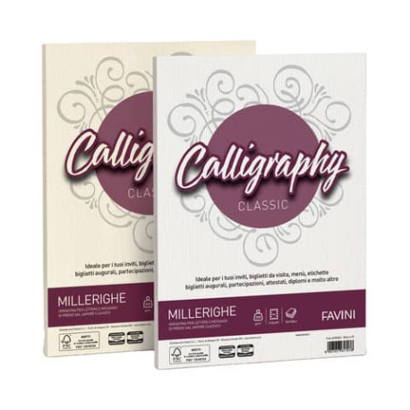 Carta pergamena Favini Calligraphy Millerighe liscia fondo rigato 100 g/m² A4 bianco 01 50 fogli - A