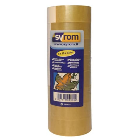 Nastro adesivo SYROM formato 19 mm x 33 m ppl trasparente torre da 8 rotoli - 4354