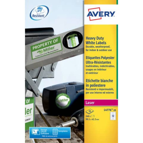 Etichette resistenti in poliestere bianco AVERY 99,1 x 42,3mm 20 fogli - L4776-20