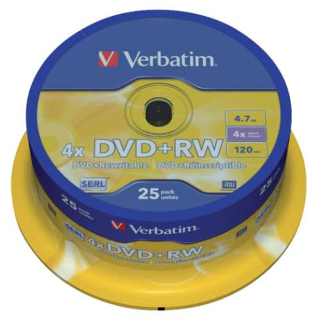 DVD+RW Verbatim 4x 4.7 GB  in confezione da 25 dvd+rw - 43489