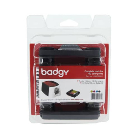 Kit di stampa per badge Evolis Badgy con 100 schede in Pvc da 0,76 cm - nastro multicolore - CBGP000