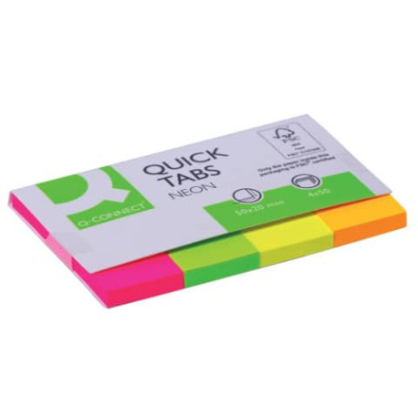 Segnapagina Q-Connect Index Marker neon 20x50 mm assortiti dispenser 4 blocchetti da 50 - KF01226