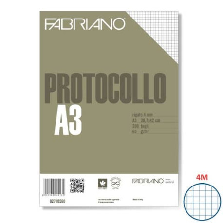 Fogli protocollo Fabriano PROTOCOLLO bianco 60 g/m² 29,7x42 cm rigato a 4 mm conf. da 200 fogli - 02