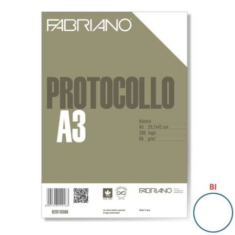 Fogli protocollo Fabriano PROTOCOLLO bianco 66 g/m² 29,7x42 cm senza rigatura conf. da 200 fogli - 0