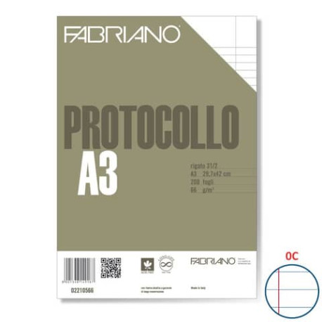 Fogli protocollo Fabriano bianco 66 g/m² 29,7x42 cm rigato a 31 con 2 margini conf 200 fogli - 02210