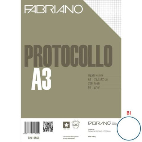 Fogli protocollo Fabriano PROTOCOLLO bianco 66 g/m² 29,7x42 cm rigato a 4 mm conf. da 200 fogli - 02