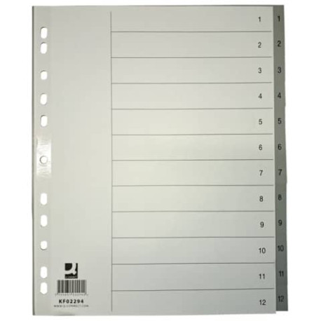 Divisore numerico Q-Connect grigio XL 24,5x29,7 cm ppl 1-12 KF02294