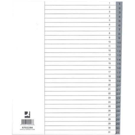 Divisore numerico Q-Connect grigio XL 24,5x29,7 cm ppl 1-31 KF02296