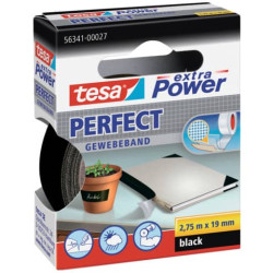 Nastro adesivo in tela tesa extra Power®Perfect plastificato 19 mm x 2,75 m nero - 56341-00027-03