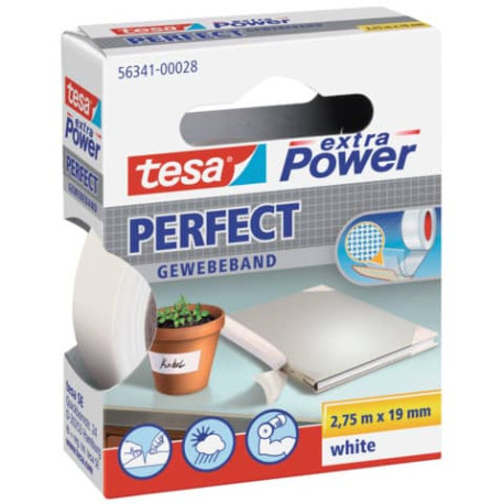 Nastro adesivo in tela tesa extra Power®Perfect plastificato 19 mm x 2,75 m bianco - 56341-00028-03