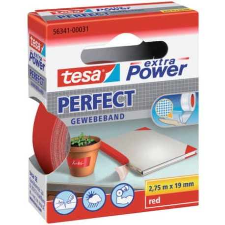 Nastro adesivo in tela tesa extra Power®Perfect plastificato 19 mm x 2,75 m rosso - 56341-00031-03