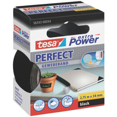 Nastro adesivo in tela tesa extra Power® Perfect 38 mm x 2,75 m nero 56343-00034-03