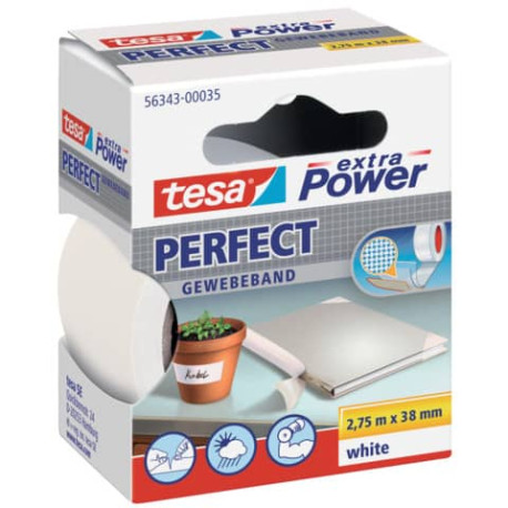 Nastro adesivo in tela tesa extra Power® Perfect 38 mm x 2,75 m bianco 56343-00035-03