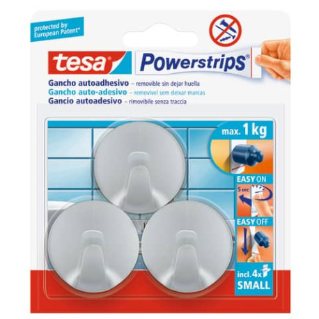 Ganci tesa Powerstrips small tondi biadesivi in plastica opaco-cromato 57578-00001-01