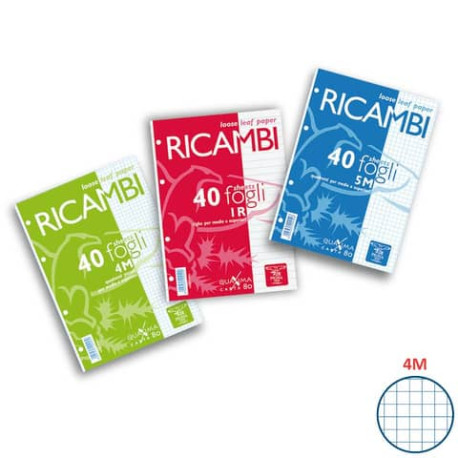 Ricambi per quaderni Maxima Pigna a 4 fori 80 g/m² A4 4mm Conf. 40 pezzi - 00629034M