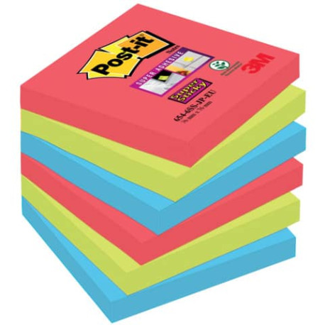 Foglietti riposizionabili Post-it® Super Sticky 76x76 mm Bora Bora conf. 6 blocchetti da 90 ff - 654