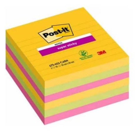 Foglietti Post-it® Super Sticky Notes Rio de Janeiro a righe assortiti conf. 6 blocchetti da 90 ff -