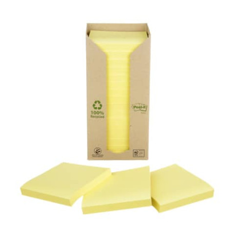 Foglietti Post-it® Notes Giallo 76x76 mm carta riciclata Torre da 16 blocchetti da 100 ff - 654-1T