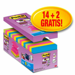 Foglietti Post-it® Super Sticky Z-notes assortiti conf. 14 blocchetti + 2 gratis da 100 ff - R330-SS