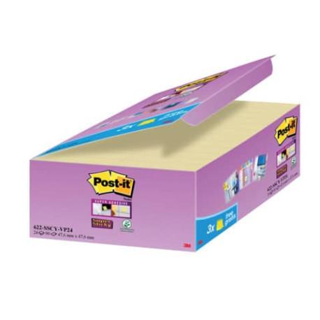 Foglietti Post-it® Super Sticky Giallo Canary™ conf. 21 blocchetti + 3 gratis da 90 ff - 622-P24SSCY