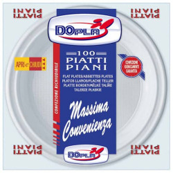 Piatti monouso piani Dopla Ø 205 mm in polistirene bianco conf. 100 pezzi - 01234