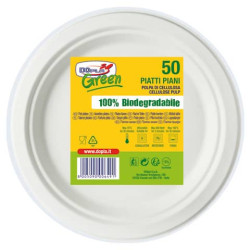 Piatti piani monouso biodegradabili Dopla Green Ø 225 mm polpa di cellulosa bianco  conf.50 - 7701