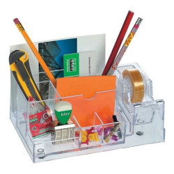 Desk organizer Lebez con dispenser nastri adesivi 33 m - formato 20x8x12 cm trasparente - 1737-T