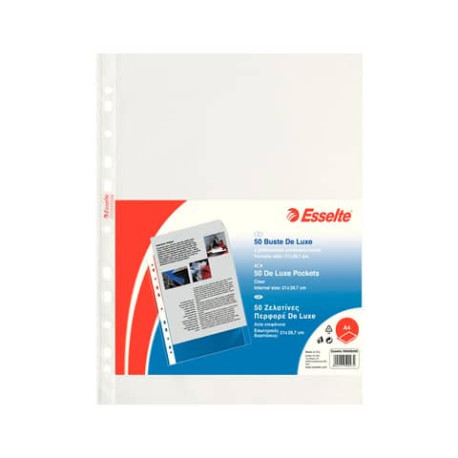 Buste a perforazione universale lisce Esselte DE LUXE PP lucido 21x29,7 cm conf.50 - 395009300