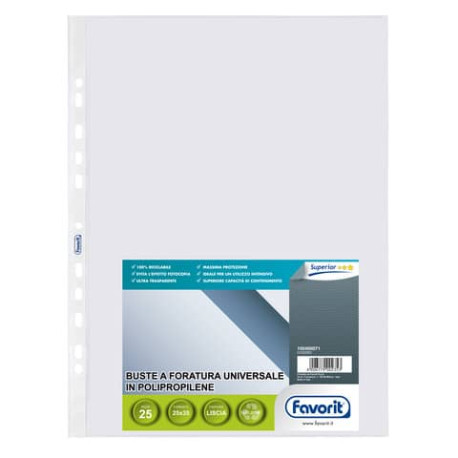 Buste trasp. a foratura universale FAVORIT liscia superior 25x35 conf. da 25 - 100460071