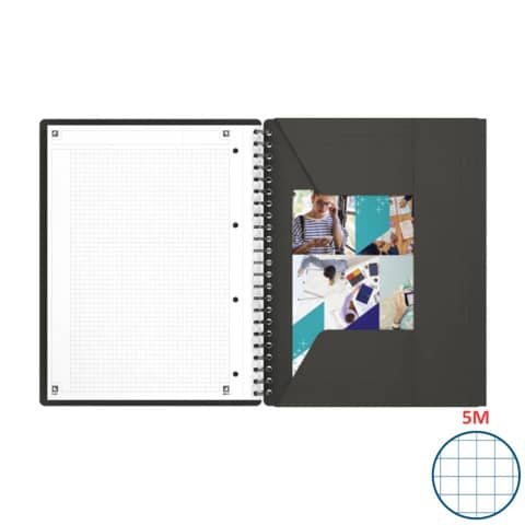 Quaderno spiralato OXFORD International Meetingbook A4 grigio quadretti 5  mm 100100362 - Lineacontabile