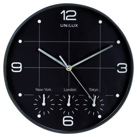 Orologio da parete al quarzo UNILUX On Time con 4 fusi orari Ø 30,5 cm nero 400094567