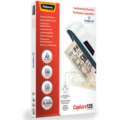 Pouches per plastificatrici FELLOWES Capture125 A3 125my trasparente lucido conf.100 - 5307506