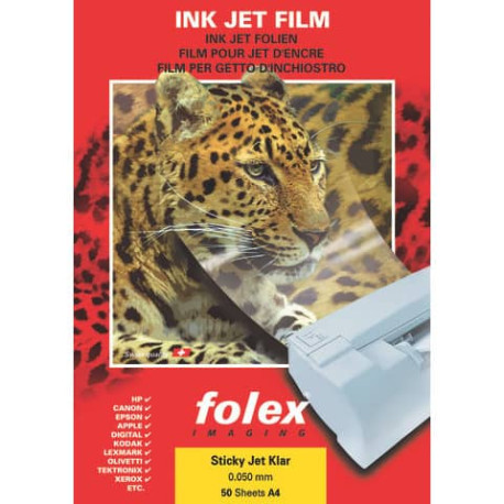 Film adesivo per stampanti inkjet Folex Sticky Jet CL trasparente 0,05 mm A4 Conf. 50 pezzi - 2939C.