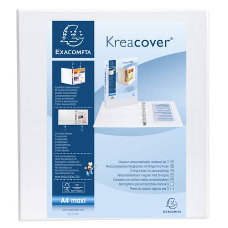 Raccoglitore personalizzabile Exacompta A4 maxi Kreacover® bianco 4 anelli a D 50 mm - 51944E