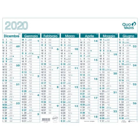 Calendario 14 mesi Quo Vadis 55x43 cm stampa bicolore da dicembre a gennaio - 238009Q