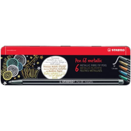 Pennarelli Stabilo Pen 68 metallic 1 mm scatola in metallo assortiti Conf. 5 pezzi - 6806/8-32