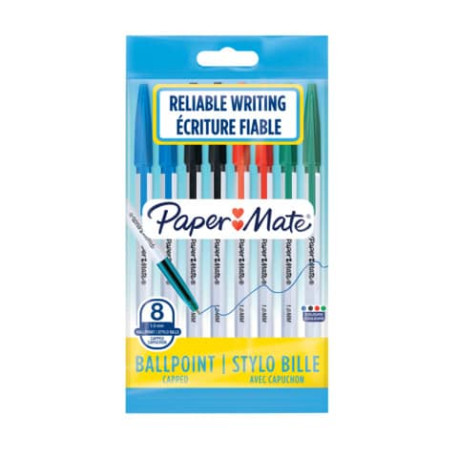 Penne a sfera con cappuccio Paper Mate PM 045 1 mm Nero/Blu/Rosso/Verde Conf. 8 pezzi - 2084416