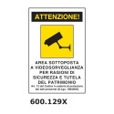 Cartello di avviso "Area sottoposta a videosorveglianza'' 20x30 cm - 600.129X