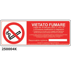 Cartello di divieto "Vietato fumare"  33x12,5 cm Conf. 15 pezzi - 250004K