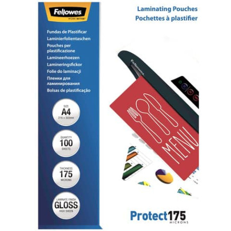 Pouches per plastificatrici FELLOWES Protect175 A4 175my per lato trasparente lucido  conf.100 - 530