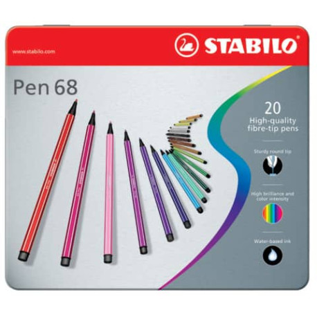 Pennarelli Stabilo Pen 68 1 mm scatola di metallo assortiti Conf. 20 pezzi - 6820-6