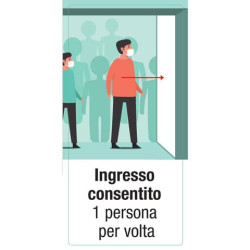 Adesivo segnaletico "Ingresso consentito 1 persona per volta" 15x30 cm multicolore - 30026