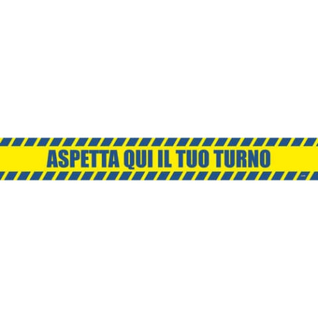 Adesivo segnaletico calpestabile Markin "Aspetta qui il tuo turno" in PVC 98x8,5 cm - Conf. 2 pezzi 