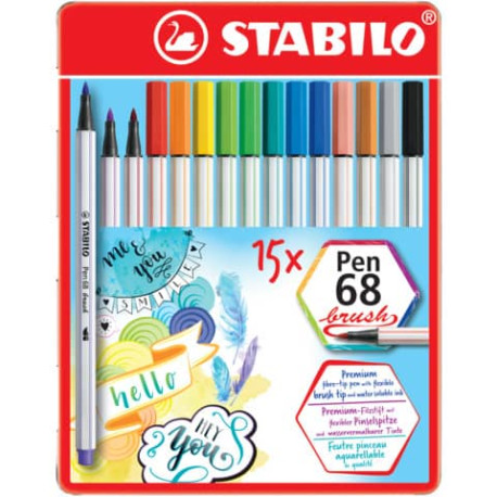 Pennarelli Stabilo Pen 68 brush punta a pennello M  1 mm - assortiti scatola in metallo da 15 pz - 5