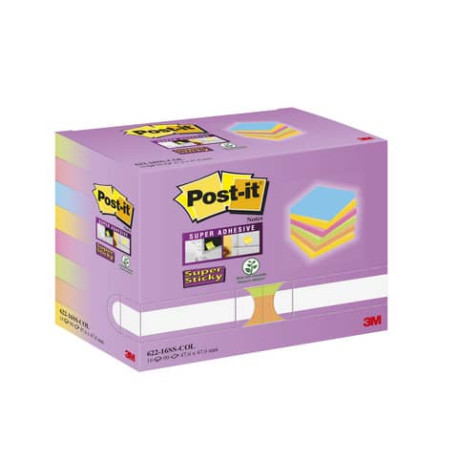 Foglietti riposizionabili  Post-it® Super Sticky Color Notes 47,6x47,6 mm Tower Pack 16 blocchetti d