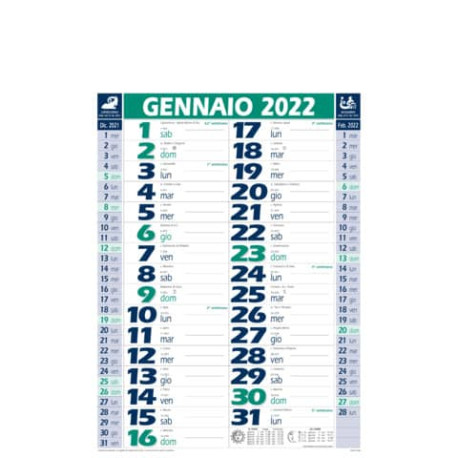 Calendario olandese 2022linea Basic 28,8x47 cm PVC verde/blu Conf. 10 pezzi - OL229013B