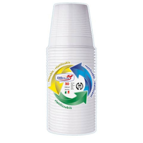 Bicchieri bianchi in polistirene PLA 30 pz Dopla 230 ml 22078