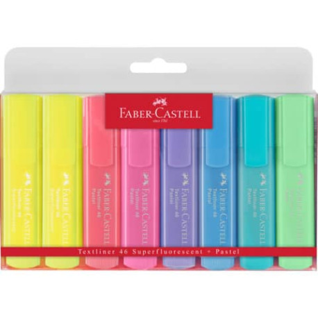 Evidenziatori Faber-Castell Textliner 46 Pastel 1-2-5 mm - colori assortiti - Conf. 8 pezzi - 154681