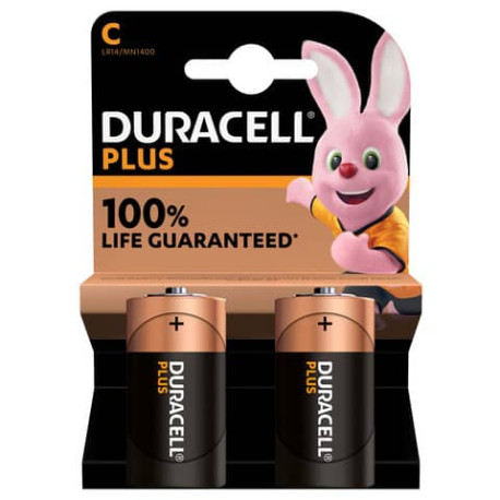 Batterie alcaline Duracell Plus100 Mezzatorcia C - MN1400 mAh - blister da 2 - DU0301